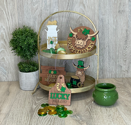 Lucky Cow Tiered Tray Decor